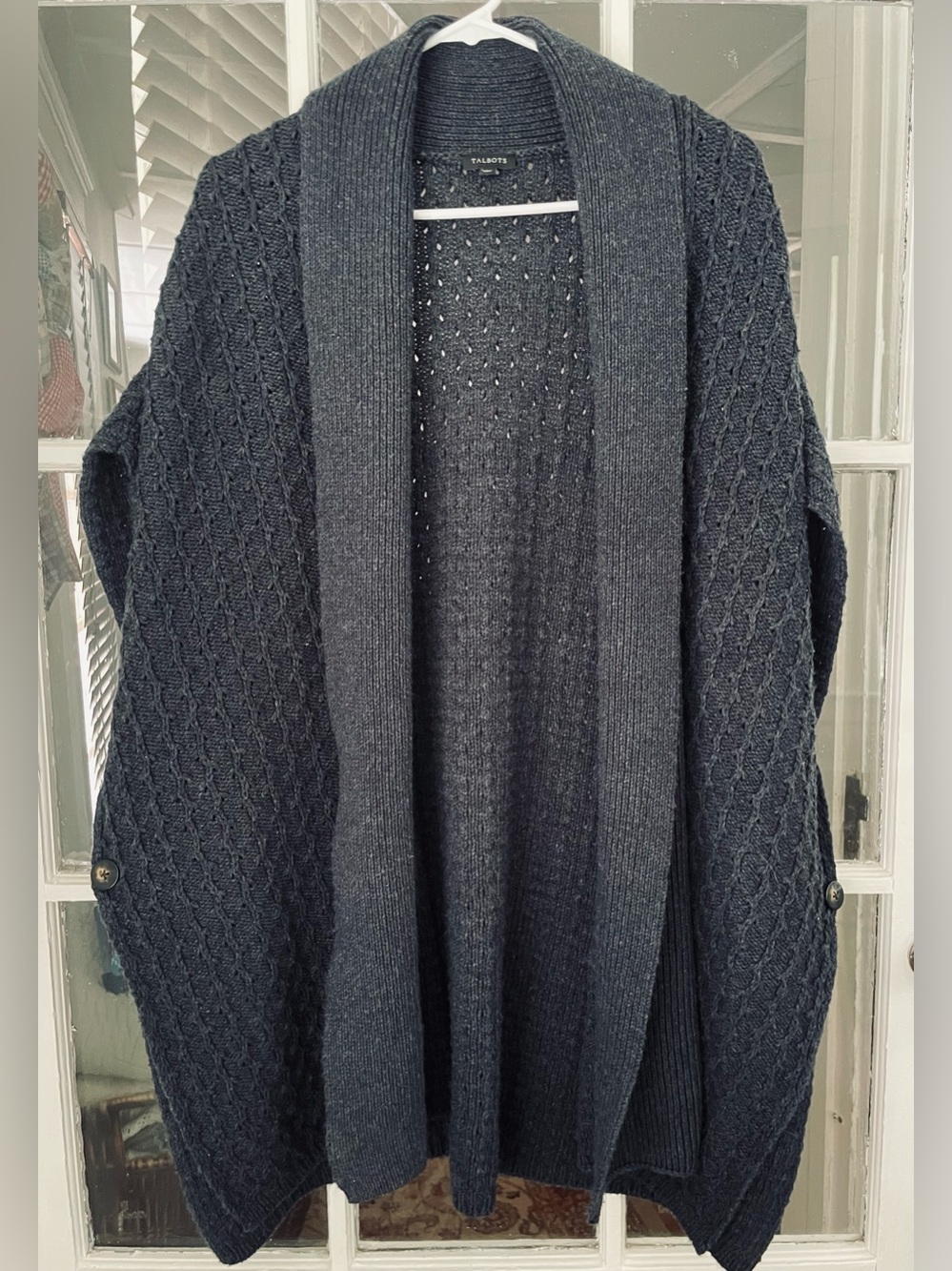 Talbots Sweater Open Cardigan Wrap Poncho Women’s L/XL Cotton/Wool